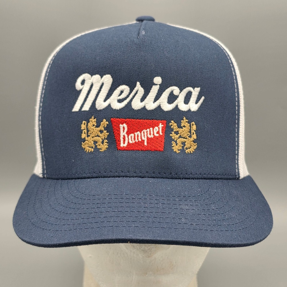 Yupoong Trucker Hat OSFA Blue Merica Coors Banquet Snapback Mesh Cap